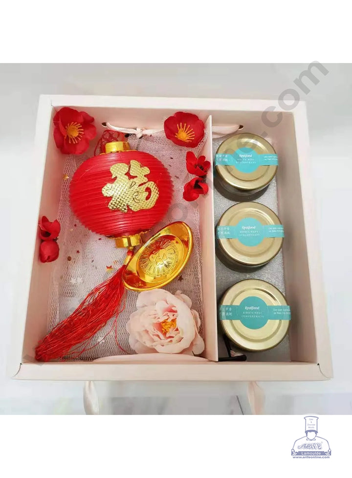 Partition Ribbon Home Square Peach Sliding Hamper Box With Partition & Ribbons For ...