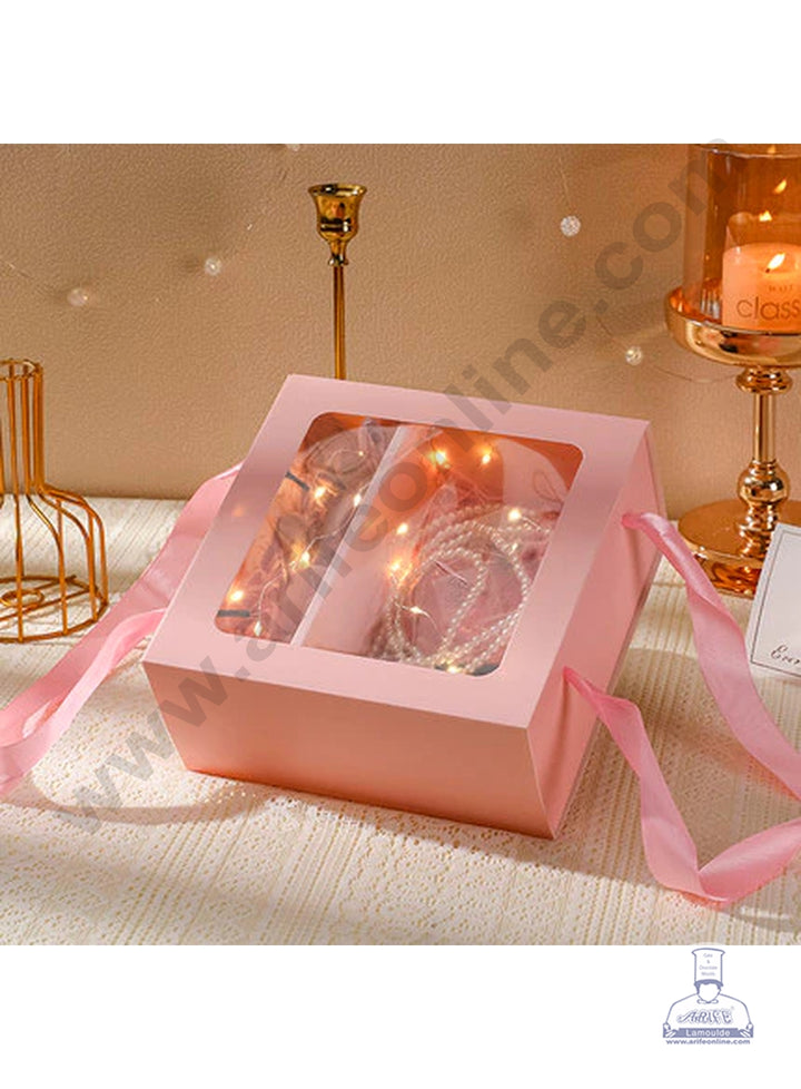 Partition Ribbon Home Square Peach Sliding Hamper Box With Partition & Ribbons For ...