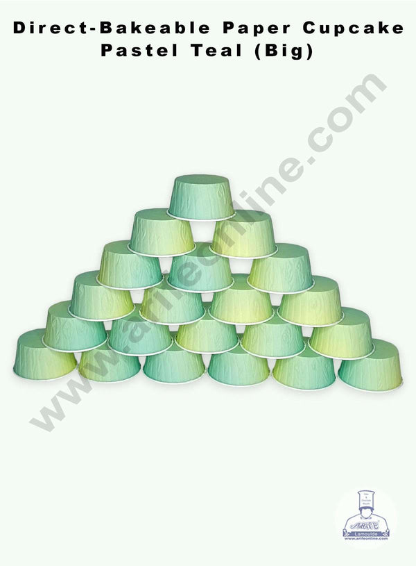 CAKE DECOR™ Pastel Teal Gradient Direct Bake-able Paper Muffin Cups - Big (50 Pcs)
