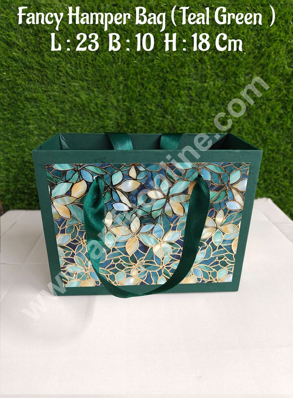 CAKE DECOR™ Teal Green Fancy Hamper Bag For for Birthday, Wedding, Celebrations, Party, Christmas Gifts (1 Pc Pack)