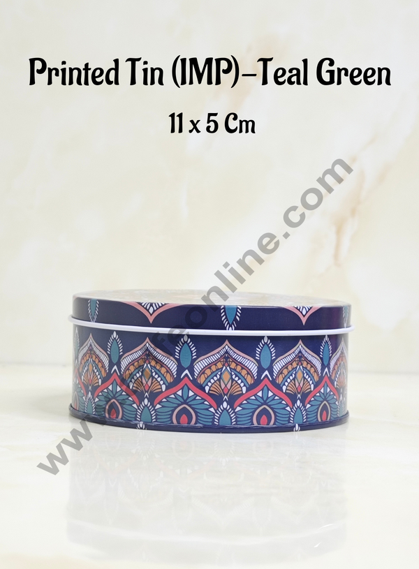 CAKE DECOR™ Printed Dream Tin (IMP) | Dream Cake Tin Torte cake Cookie Cake Tin - Teal Green Color - 11 cm X 5cm