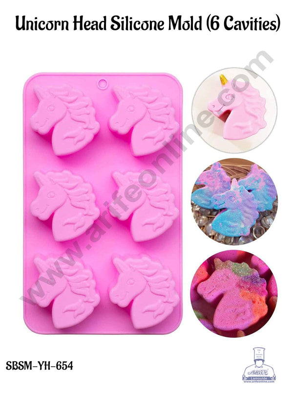 CAKE DECOR™ 6 Cavity Unicorn Head Silicon Chocolate Mould | Cupcake Muffin Mould