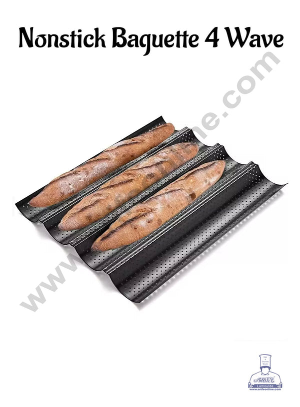 CAKE DECOR™ Nonstick Baguette Tray 38 cm x 31 cm for French Bread Baking 4 Wave Loaves Loaf Bake Mold (SBNS-138)