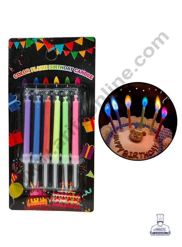 CAKE DECOR™ 6 Pcs Color Flame Candles with Stand for Cake & Cupcake Decoration