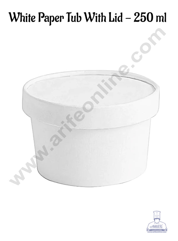 CAKE DECOR™ 250ml White Kraft Paper Tub With Lid