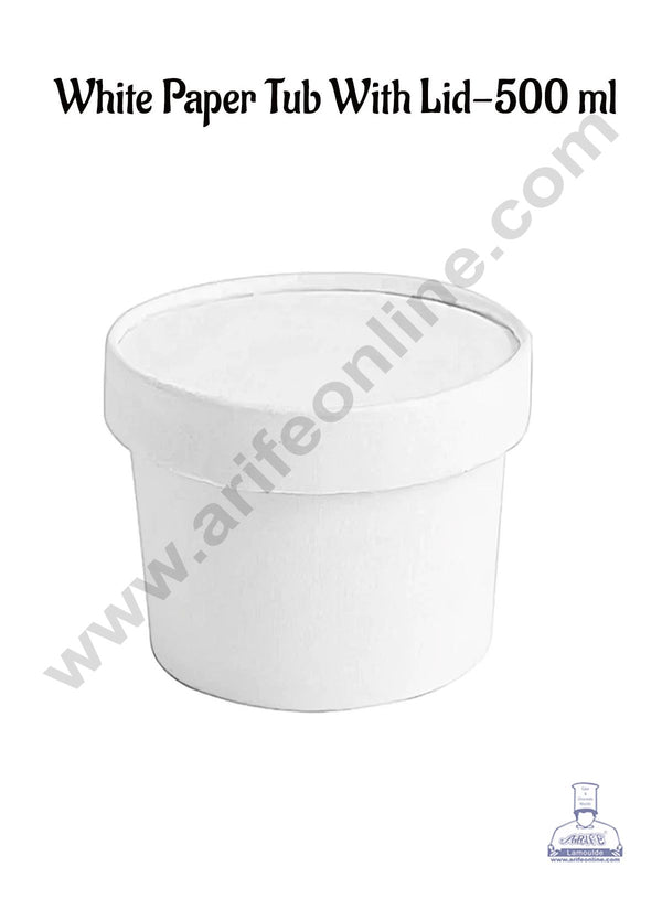 CAKE DECOR™ 500ml White Kraft Paper Tub With Lid