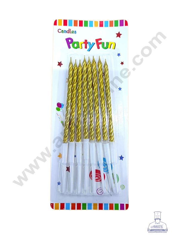 CAKE DECOR™ 8 pcs Golden Twist Long Thin Candle for Party Decoration for Cake and Cupcake
