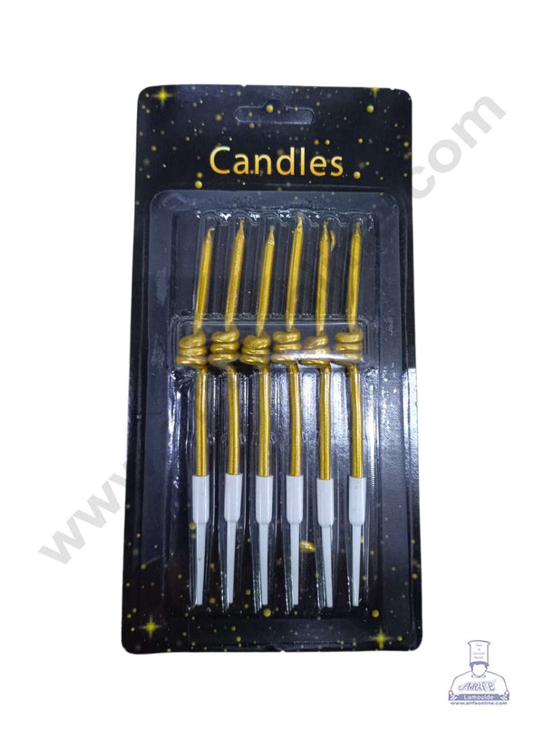 CAKE DECOR™ 6 pcs Gold Spring Long Thin Candle for Party Decoration for Cake and Cupcake