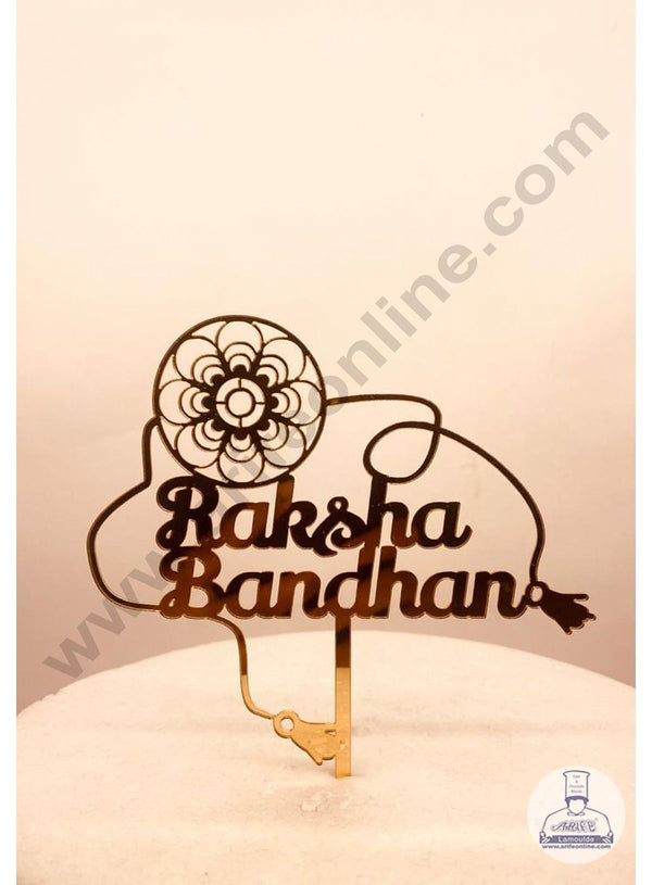 CAKE DECOR™ 5 inch Mirror Finshing Acrylic Cake Topper Happy Raksha Bandhan  Rakhi With Flower  (SBMT-Rakhi-02)