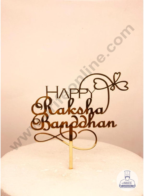 CAKE DECOR™ 5 inch Mirror Finshing Acrylic Cake Topper Happy Raksha Bandhan  Rakhi With Multi Heart    (SBMT-Rakhi-04)