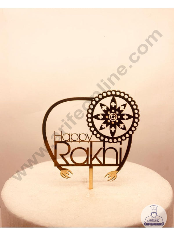 CAKE DECOR™ 5 inch Mirror Finshing Acrylic Cake Topper Happy Raksha Bandhan  Rakhi With Traditional Flower (SBMT-Rakhi-05)