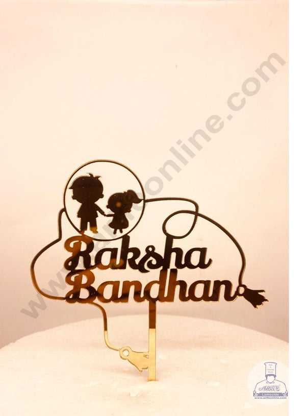 CAKE DECOR™ 5 inch Mirror Finshing Acrylic Cake Topper Happy Raksha Bandhan  Rakhi With Brother And Sister Theme   (SBMT-Rakhi-03)