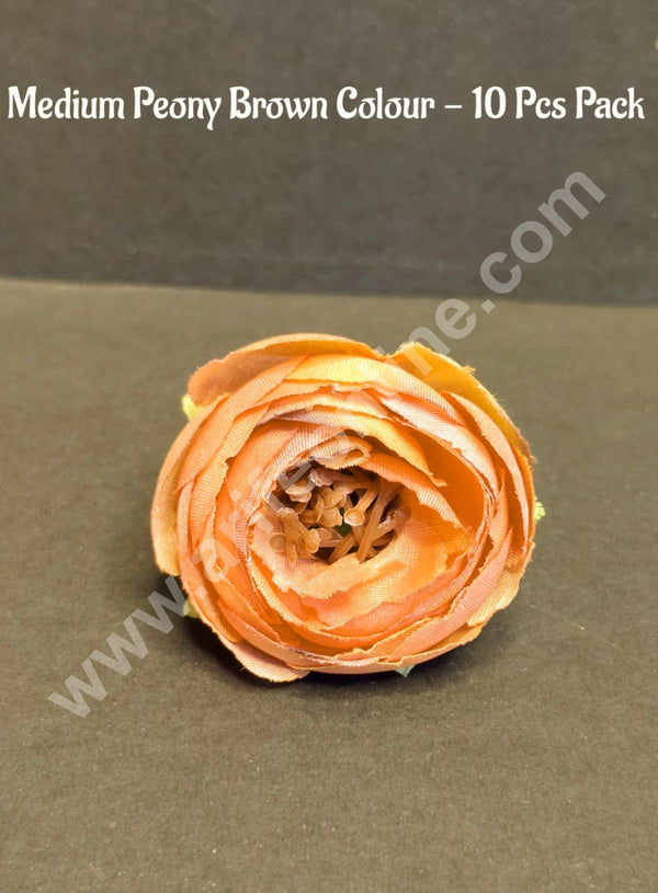 CAKE DECOR™ Medium Peony Artificial Flower For Cake Decoration – Brown ( 10 Pcs Pack )