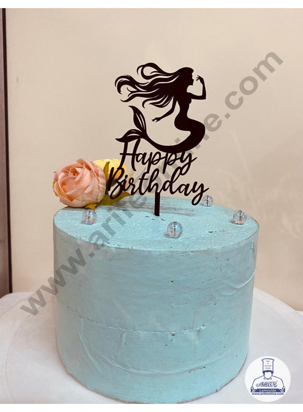 CAKE DECOR™ 5 inch Acrylic Happy Birthday with Mermaid Cutout Cake Topper Cake Decoration  (SBMT-1205)