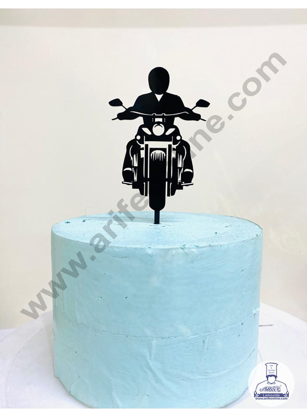 CAKE DECOR™ 5 inch Black Acrylic Bike With Rider Cutout Cake Topper And Dessert Decoration (SBMT-1208)