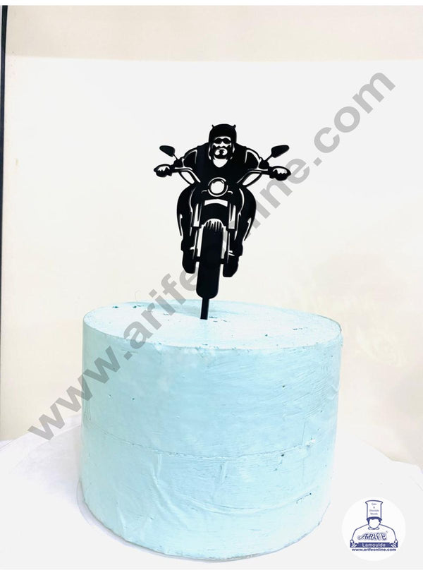 CAKE DECOR™ 5 inch Black Acrylic Bike With Bullet Rider Cutout Cake Topper And Dessert Decoration (SBMT-1209)