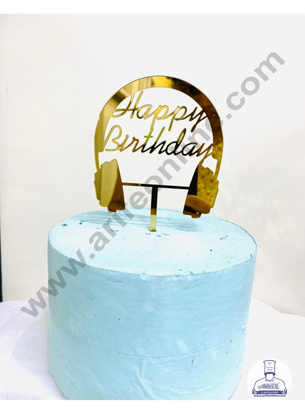 CAKE DECOR™ 5 inch Acrylic Happy Birthday With Headphone Cutout Cake Topper Cake Decoration (SBMT-1206)