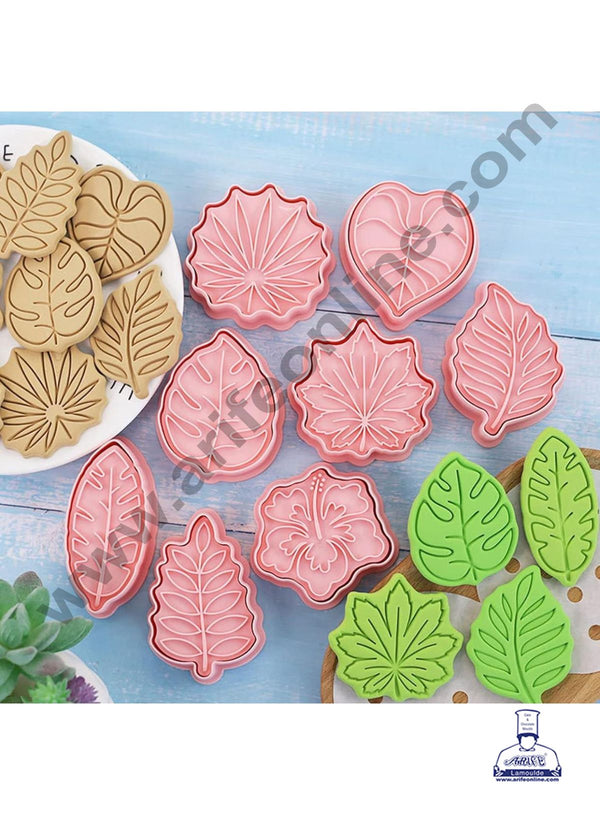 CAKE DECOR™ 8 Pcs Summer Leaves Plastic Biscuit Cutter 3D Cookie Cutter