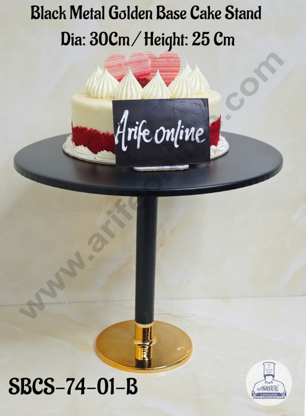 CAKE DECOR™ Black Metal Golden Base Cake Stand with Golden Base | Dessert Stand | Cupcake Stand