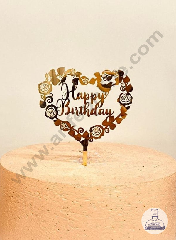 CAKE DECOR™ 5 inch Acrylic Happy Birthday Cake Topper with Heart Cut Out Cake Decoration Dessert Decoration