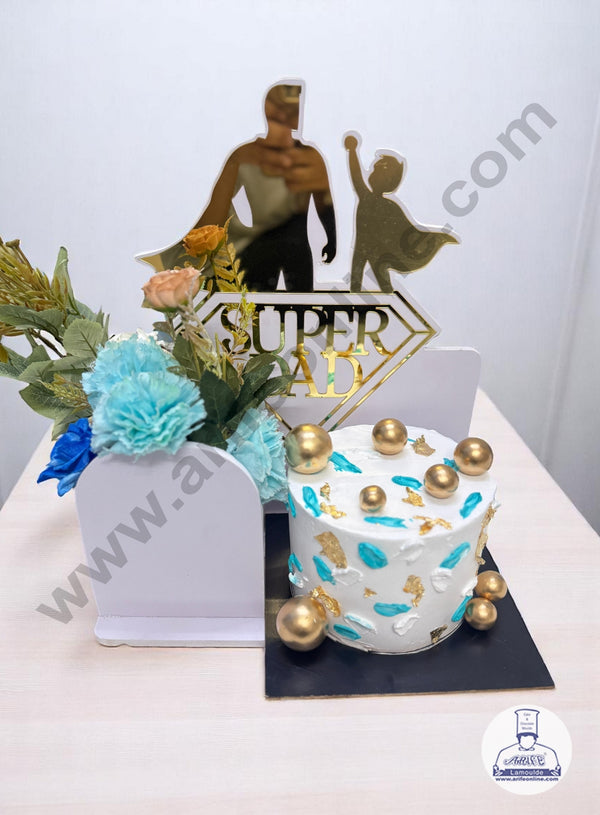 Father's Day Super Dad Gold Acrylic Design Cake and Flower Hamper Stand  - CAKE DECOR™