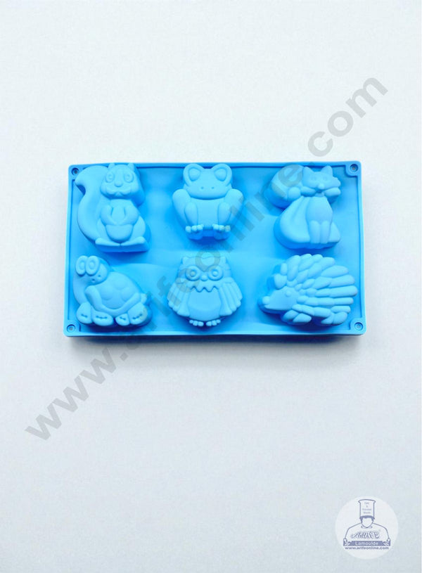 6 Cavity Animal Theme ( Rabbit, Frog, Squirrel, Turtle, Owl, Hedgehog )Flexible Silicon Muffin Mould ( SBSM-CK-106 )CAKE DECOR™