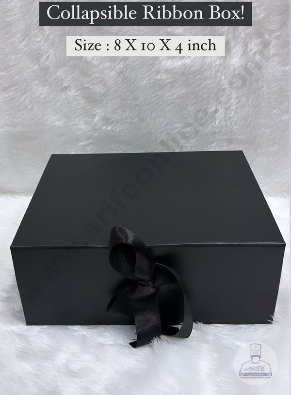CAKE DECOR™ Black Color Folding Hard Hamper Box with ribbon | 8X10X4 Inch | Gift Box | Present Box - 1 Pc |  (SBBX-HFFB-D19)