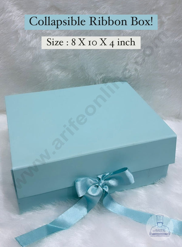 CAKE DECOR™  Sky Blue Color Folding Hard Hamper Box with ribbon | 8X10X4 Inch | Gift Box | Present Box - 1 Pc |  (SBBX-HFFB-D22)