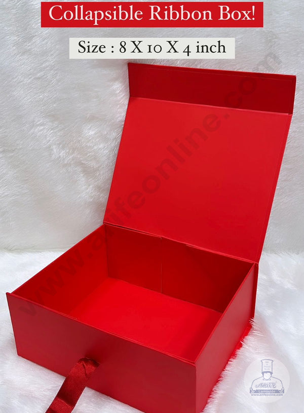 CAKE DECOR™  Red Color Folding Hard Hamper Box with ribbon | 8X10X4 Inch | Gift Box | Present Box - 1 Pc |  (SBBX-HFFB-D24)