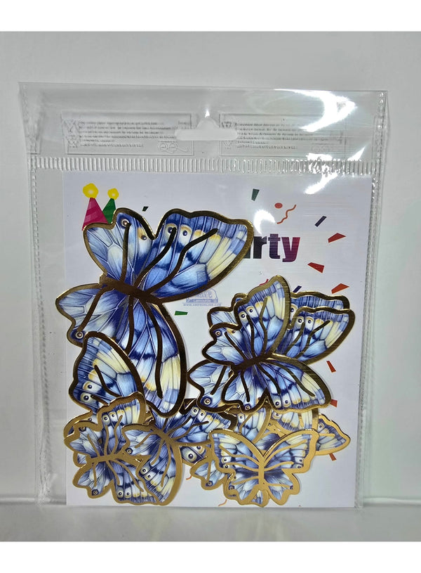 CAKE DECOR™ 10 Pcs Premium Marbled Blue Butterfly Paper Topper For Cake And Cupcake Decoration