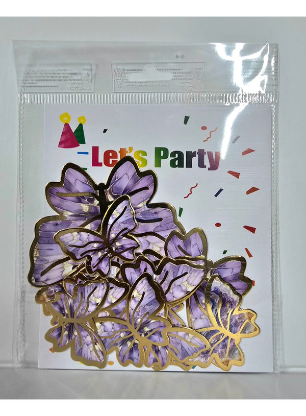 CAKE DECOR™ 10 Pcs Premium Purple Marbled Butterfly Paper Topper For Cake And Cupcake Decoration
