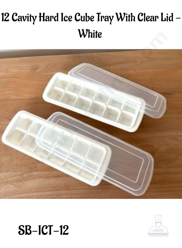 CAKE DECOR™ White Hard Ice Cube Tray With Clear Lid- 12 Cavity │ 1 Piece │(SB-ICT-12)│