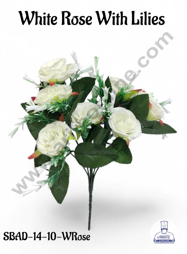 White Rose With Lilies Artificial Flower bunch For Cake Decoration – ( 1 Bunch ) Cake Decor™