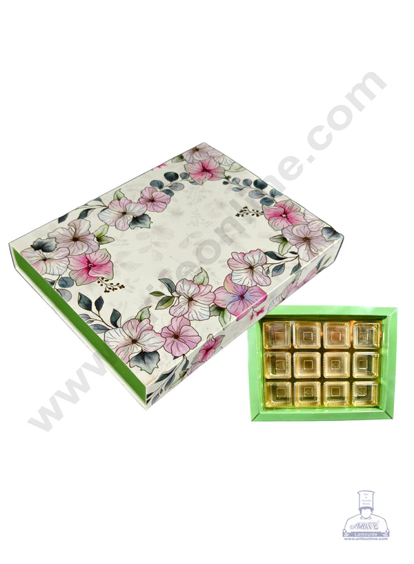 CAKE DECOR™ 12 Cavity White Spring Chocolate Box with Sliding Cover Cavity (3 X 4)