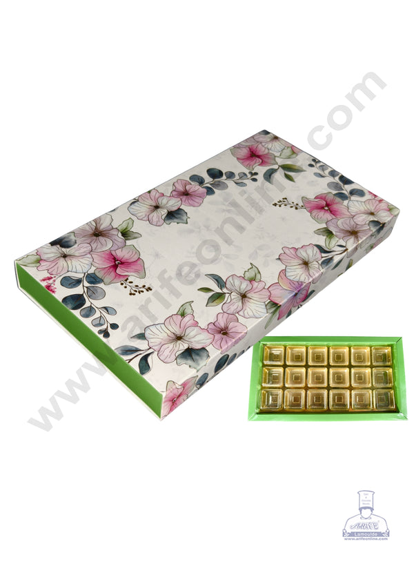 CAKE DECOR™ 18 Cavity White Spring Chocolate Box with Sliding Cover Cavity (6X3)