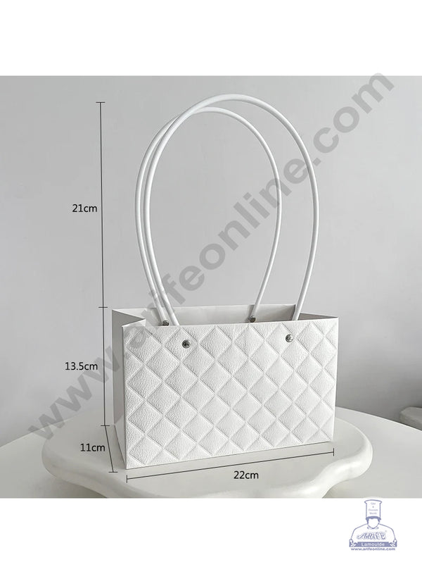 White Textured Tote Bag Hampers For Gifting And Flower Bouquets Foldable 1 Pcs Pack - CAKE DECOR™