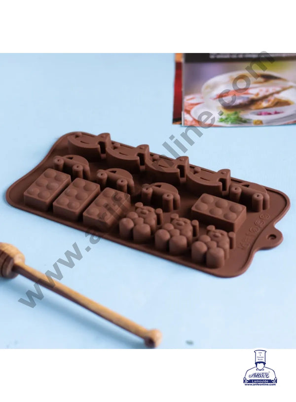 Cake Decor 15-Cavity Horse,Blocks, Teddy and Cars Shape Silicone Brown Chocolate Moulds,Ice Moulds