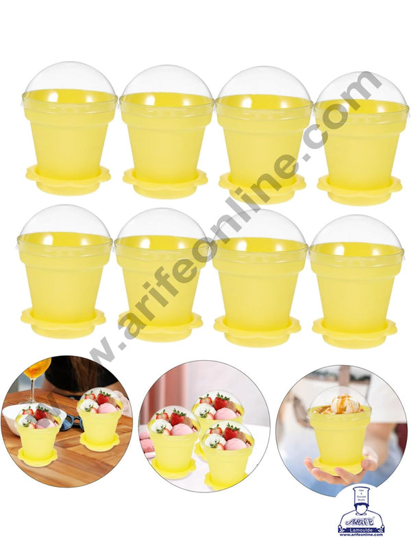 CAKE DECOR™ Small Flowerpots Mousse Cups With Cover | 10 piece- Yellow