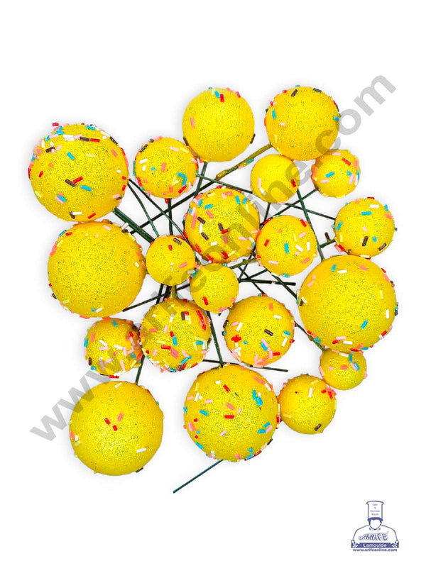 CAKE DECOR™ Glitter Yellow with Sprinkles Faux Balls Topper For Cake and Cupcake Decoration - ( 20 pcs Pack )