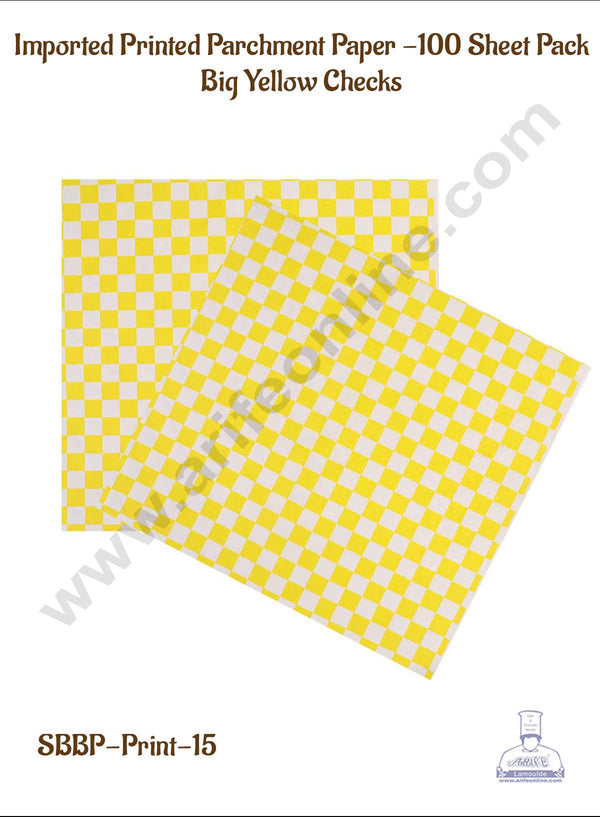 CAKE DECOR™ Imported Printed Parchment Paper | Bento Box Liner | Grease Proof Paper | Wrap Paper -Big Yellow Checks Print /Plaid Print (100 Sheets)