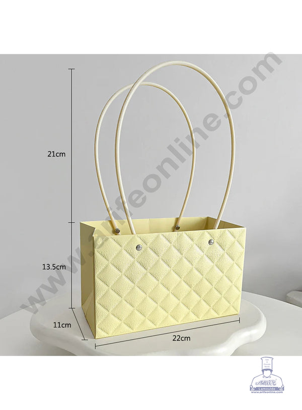 Light Yellow Textured Tote Bag Hampers For Gifting And Flower Bouquets Foldable 1 Pcs Pack - CAKE DECOR™