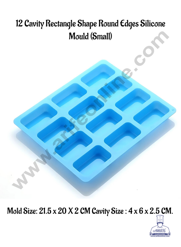 CAKE DECOR™ 12 Cavity Rectangle Shape Round Edges Silicone moulds for Soaps, Chocolate Jelly Desserts (Small)(SBSM-LBM1362)