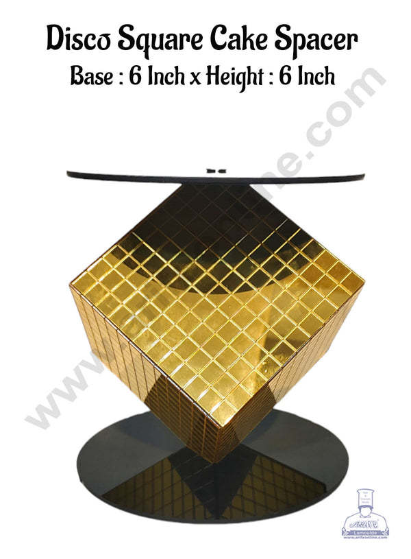 CAKE DECOR™ Golden Disco Square Cake Spacer For Cake and Cupcake Decoration - Base 6 inch X Height 6 inch