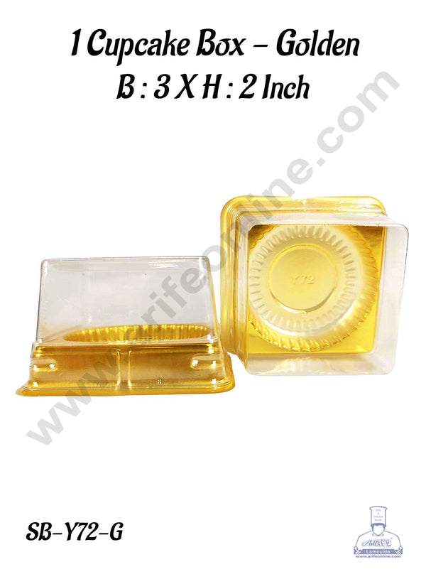 CAKE DECOR™ PVC 1 Cupcake Box With Golden Base Cake Box | Dessert Packaging - 3 Inch (10 Pcs Pack)