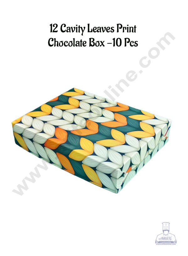 CAKE DECOR™ 12 Cavity Leaves Print Chocolate Box | Chocolate Carriers - 10 Pcs Pack