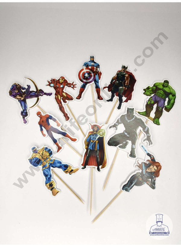 CAKE DECOR™ 10pcs Marvels Avengers Stick Paper Topper For Cake Decoration ( SBPT-Tag-Avenger )