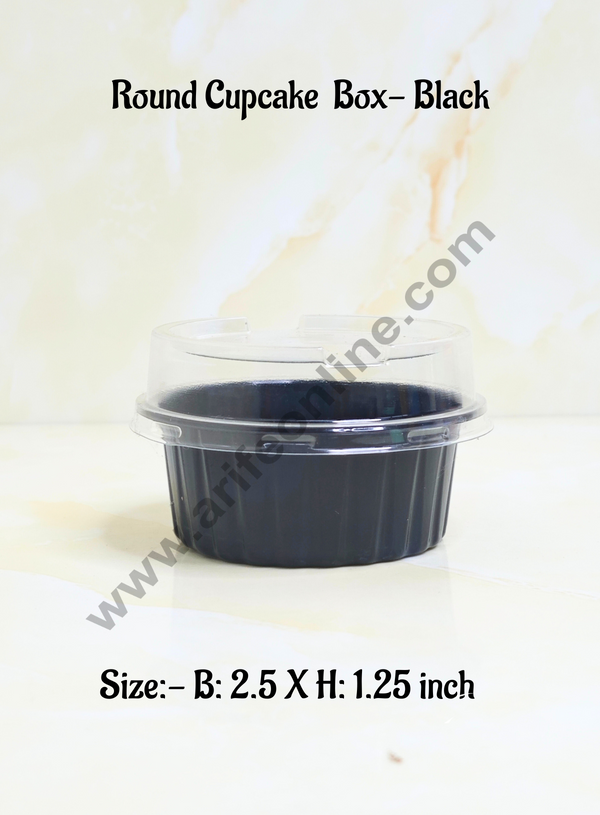 CAKE DECOR™ PVC Round Cupcake Box With Black Base Cake Box | Dessert Packaging (10 Pcs Pack)