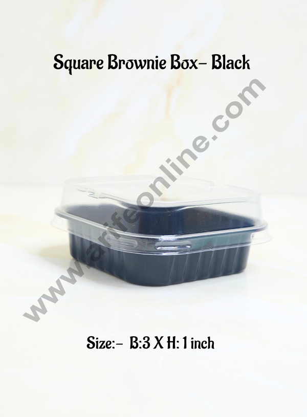 CAKE DECOR™  PVC Square Brownie Box With Black Base Cake Box | Dessert Packaging - (10 Pcs Pack)