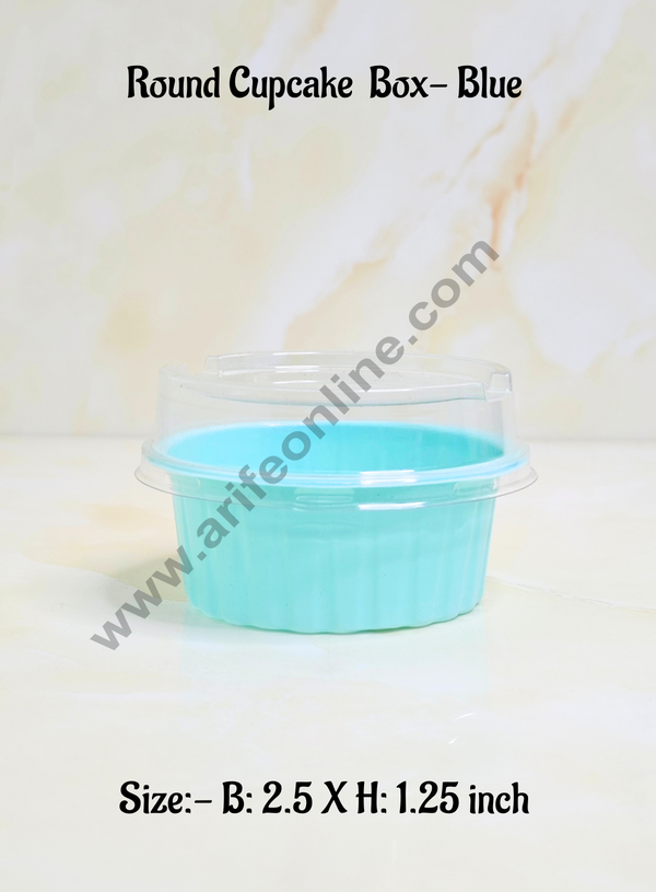 CAKE DECOR™ PVC Round Cupcake Box With Blue Base Cake Box | Dessert Packaging (10 Pcs Pack)