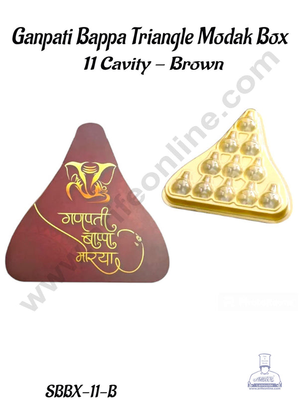 CAKE DECOR™ 11 Cavity Brown Ganpati Bappa Triangle Shape Modak PVC Box  – ( Pack of 1 Pc )